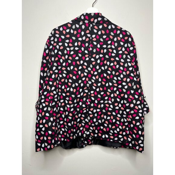 Kim Rogers Linen Blend Jacket Size 3X Black Pink Leaf Print - Picture 2 of 13